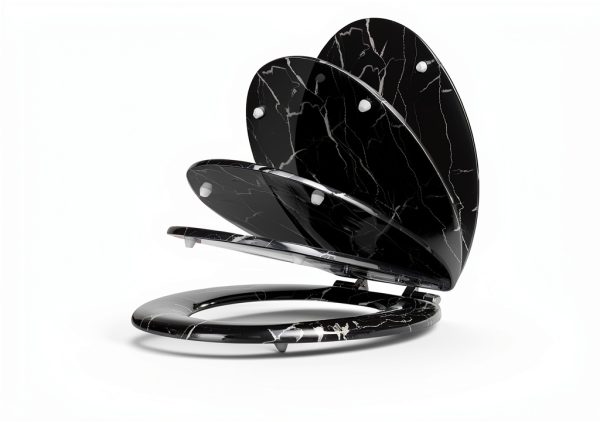 Angel Shield Marble Toilet Seat Elongated Black with Quiet Close-2