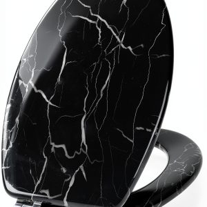 Angel Shield Marble Toilet Seat Elongated Black with Quiet Close-0