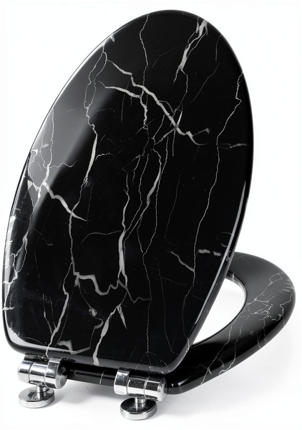 Angel Shield Marble Toilet Seat Elongated Black with Quiet Close-0