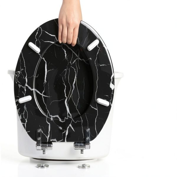 Angel Shield Marble Toilet Seat Elongated Black with Quiet Close-3