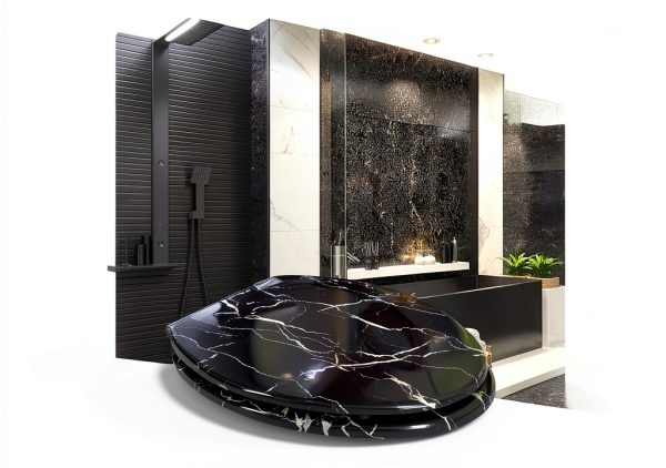 Angel Shield Marble Toilet Seat Elongated Black with Quiet Close-4