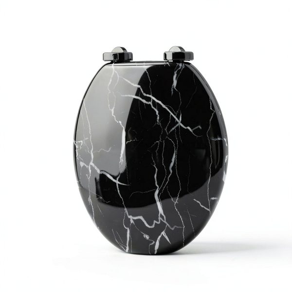 Angel Shield Marble Toilet Seat Elongated Black with Quiet Close-1