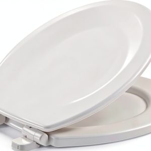 KOHLER Stonewood Quiet-Close Toilet Seat White Round Wood Soft Close-0