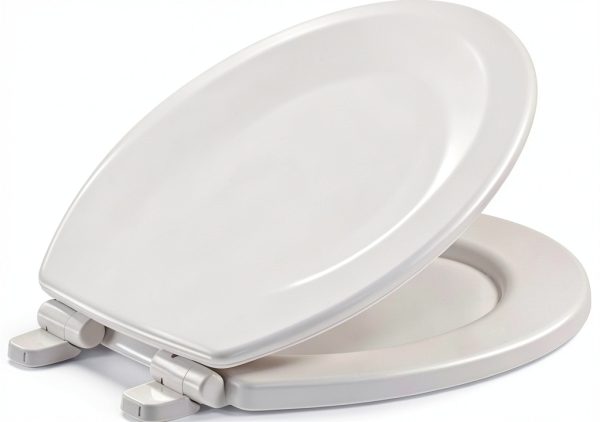 KOHLER Stonewood Quiet-Close Toilet Seat White Round Wood Soft Close-0