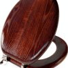 Angel Shield Wood Veneer Toilet Seat Round Dark Walnut Hinged-0