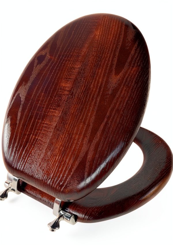 Angel Shield Wood Veneer Toilet Seat Round Dark Walnut Hinged-0