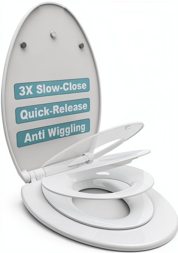 Family Toilet Seat 1M Slow Close Quick Release Elongated Toddler Seat-0