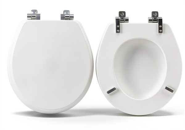 Mayfair Bennett Toilet Seat Chrome Hinges Round White Wood-4
