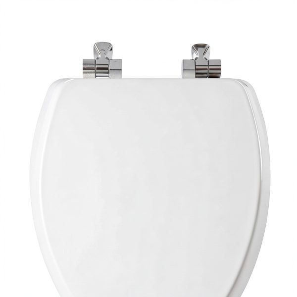 Mayfair Bennett Toilet Seat Chrome Hinges Round White Wood-7