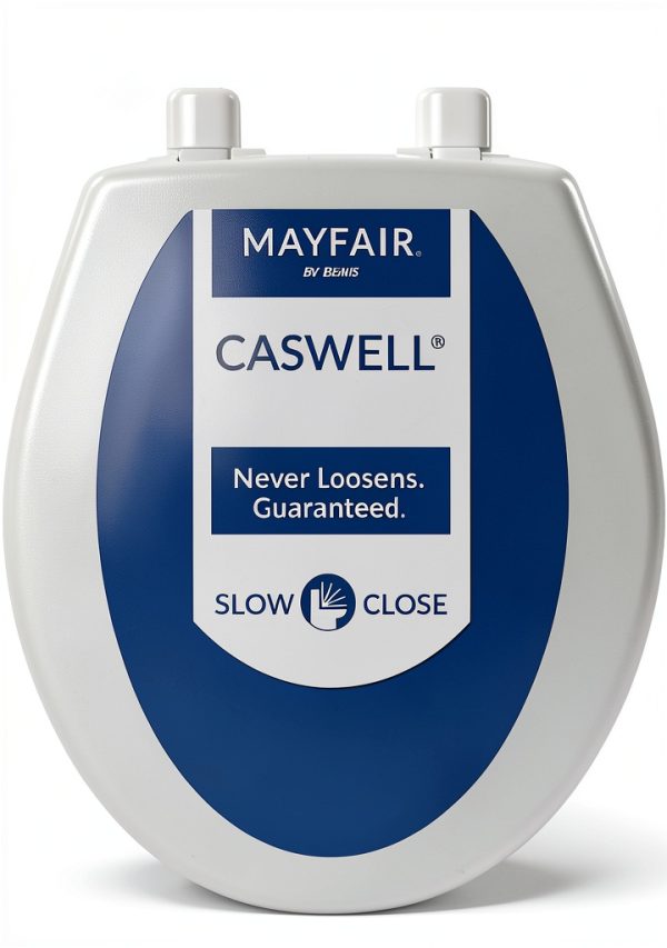 Mayfair Caswell Modern Slow Close Toilet Seat, Durable Plastic, Round, White-0