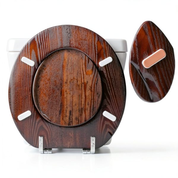 Angel Shield Wood Veneer Toilet Seat Round Dark Walnut Hinged-3