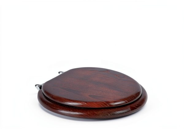 Angel Shield Wood Veneer Toilet Seat Round Dark Walnut Hinged-4