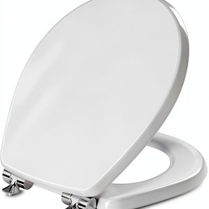 Mayfair Bennett Toilet Seat Chrome Hinges Round White Wood-0