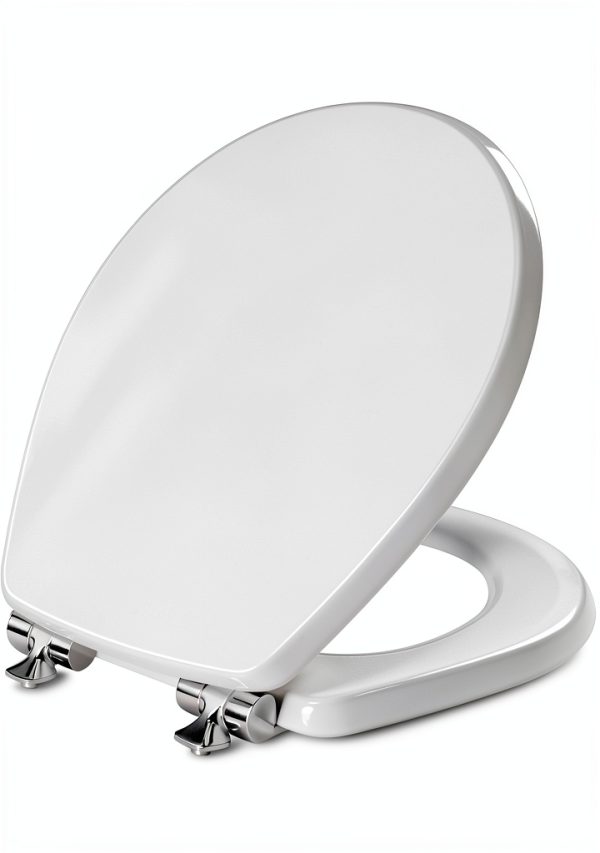 Mayfair Bennett Toilet Seat Chrome Hinges Round White Wood-0